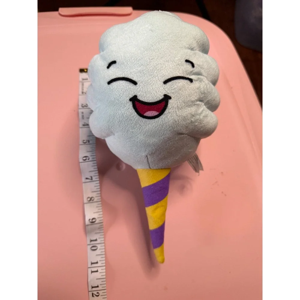Cotton‎ Candy Plush 11 Inch Blue Smiling Face Stuffed Toy Purple Yellow Cone